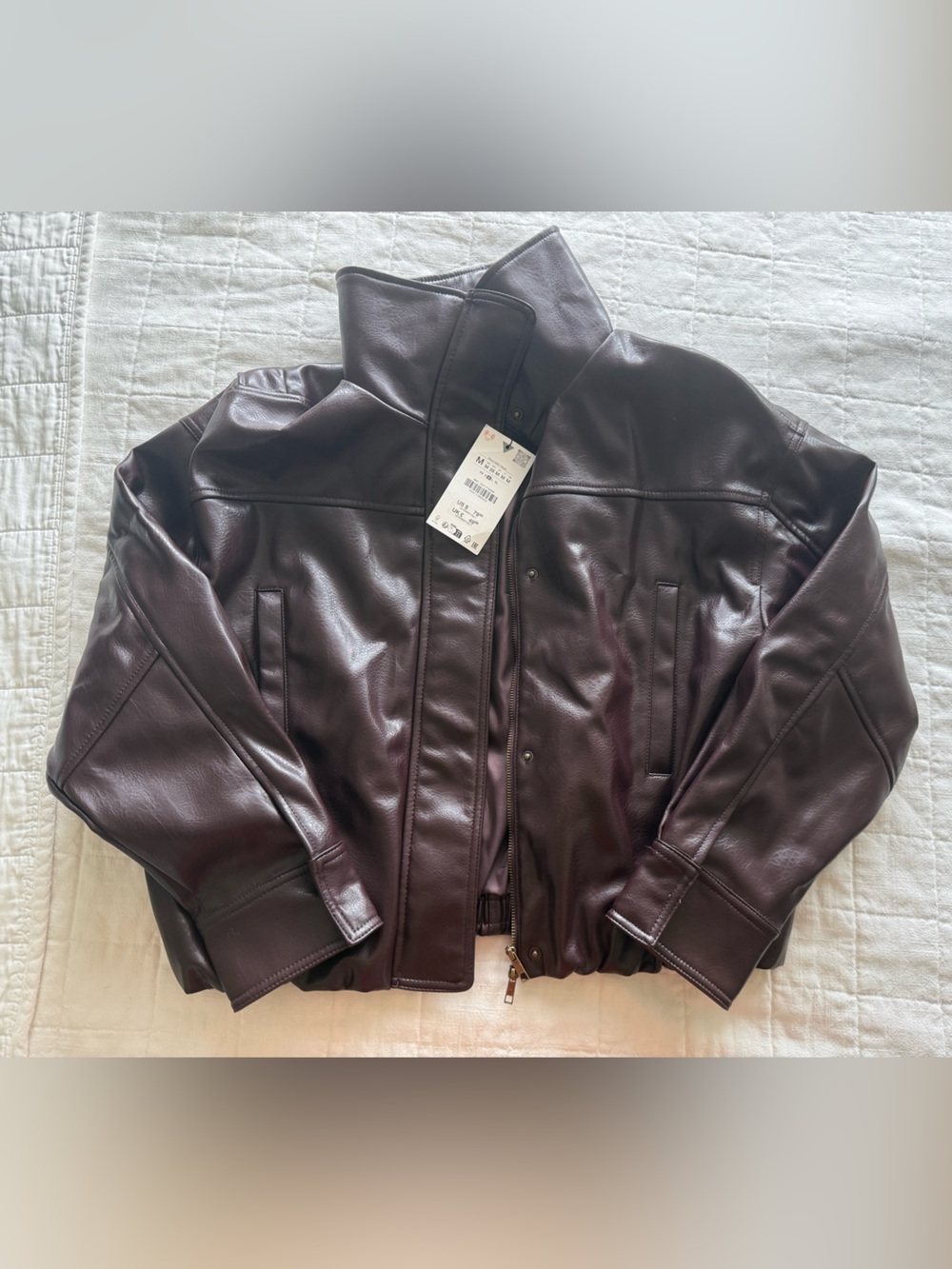 Zara Faux Leather Pleated Jacket - Dark Burgundy size medium NWT - Picture 6 of 7